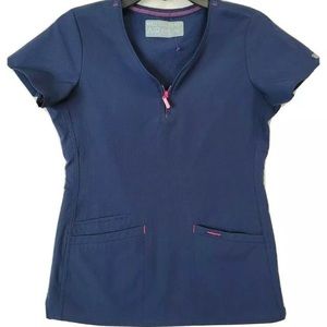 Med Couture Air zippity zip XS navy scrub top zip & pockets